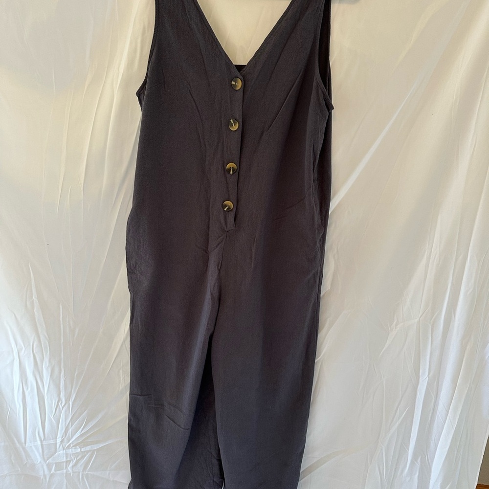 Fun 2 Fun Dark Navy Jumpsuit with Button Accents